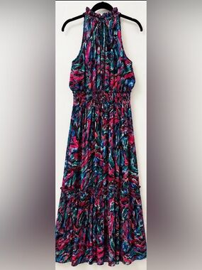 Nicole Miller Multicolor Halter Maxi Dress - Pink, Teal, Blue, Black